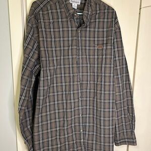 Carhartt Men's Tan and Black Plaid Button-Down Shirt